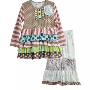 NEW Ruffle Various Print Bell Bottom Pants Set